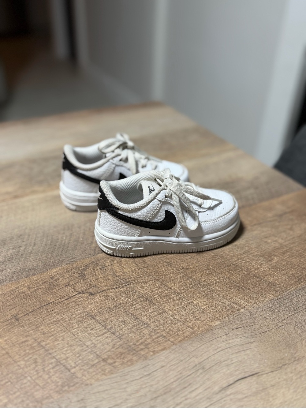 Nike Air Force 1 Low White Black Swoosh Sneakers | Toddler Size 6